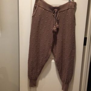 Happy Nature Knit/CROCHET pull on baggy drawstring tapered ankle pants Size XL